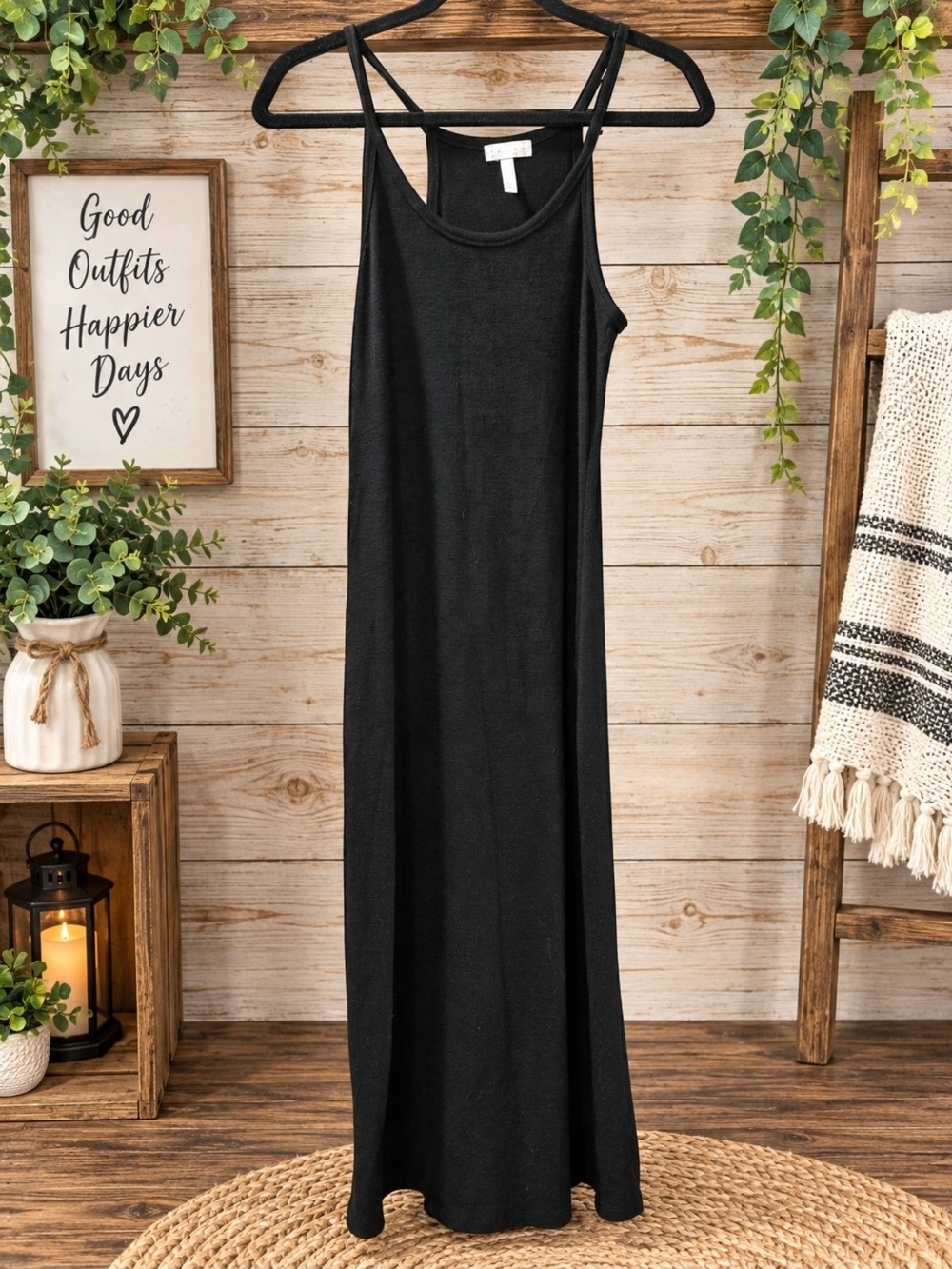 Leith Black Maxi Tank Dress with Strappy Back